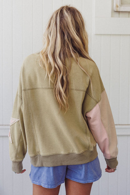 Starlit Soul Patchwork Pullover - Olive