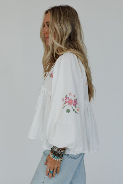 Whimsy Rose Embroidered Top - Ivory