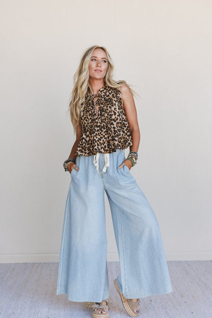 Dare To Drift Wide Leg Pants - Light Denim