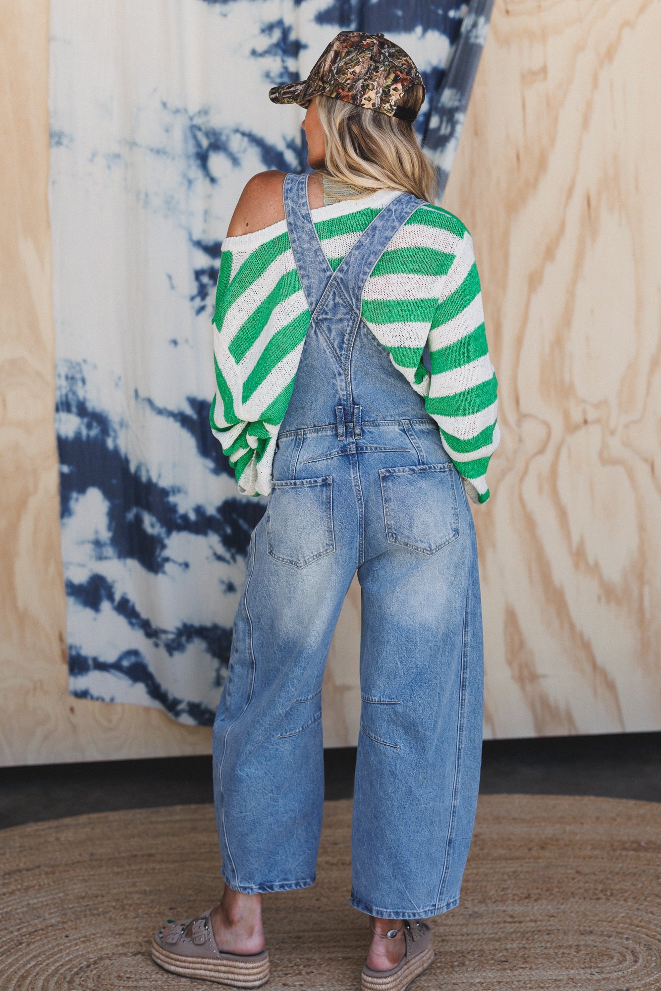 City Streets Barrel Leg Overalls - Denim