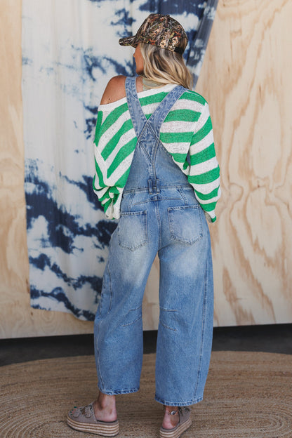 City Streets Barrel Leg Overalls - Denim