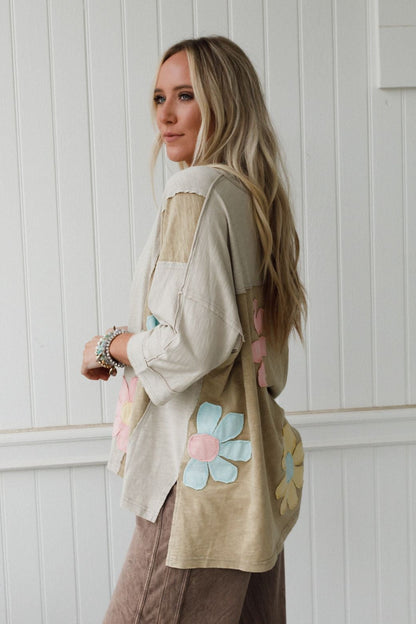 Chasing Bliss Flower Patch Top - Olive