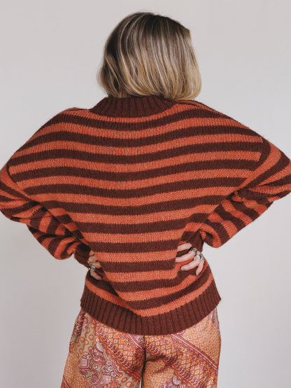 Boho League Striped Sweater - Brown