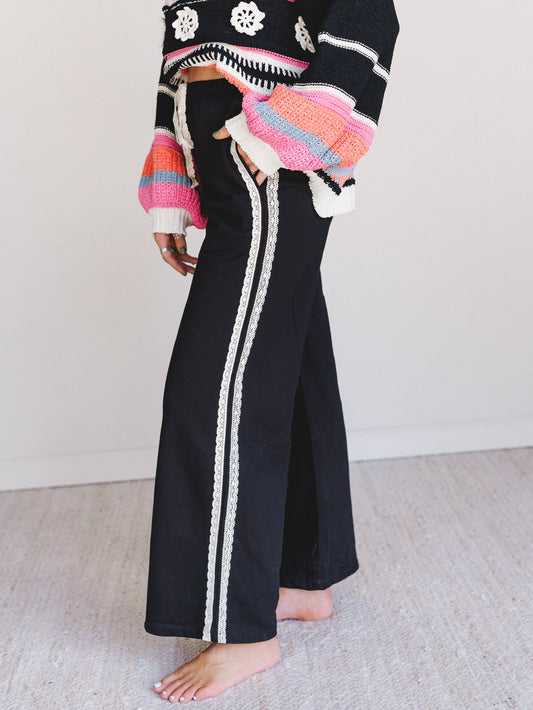 Cool Lace Wide Leg Pants - Black