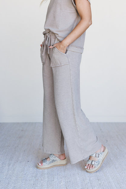 Relax and Reset Top and Wide Pants Set - Ash Mocha