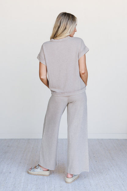 Relax and Reset Top and Wide Pants Set - Ash Mocha