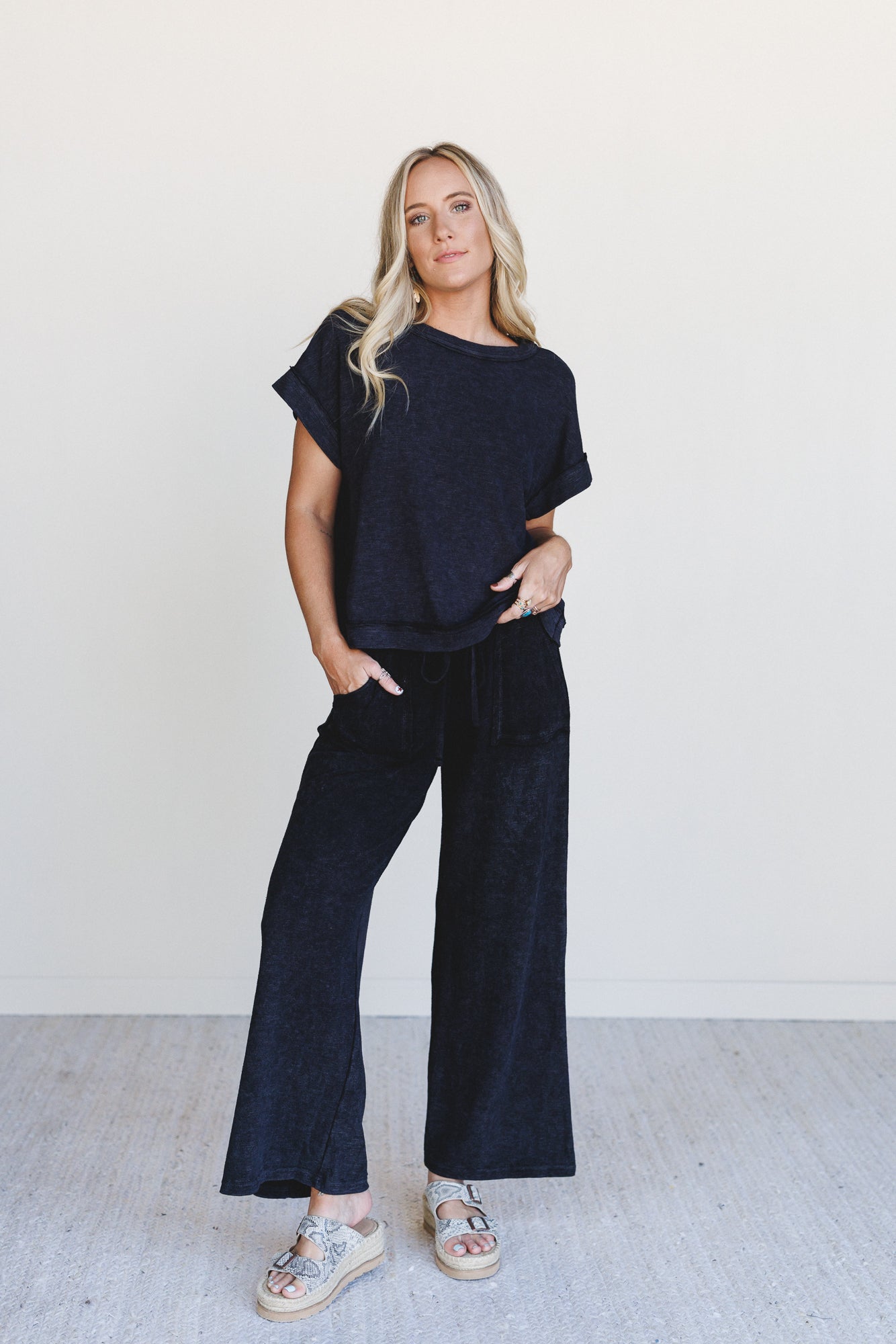 Relax and Reset Top and Wide Pants Set - Black