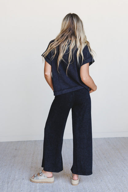 Relax and Reset Top and Wide Pants Set - Black