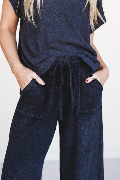 Relax and Reset Top and Wide Pants Set - Black