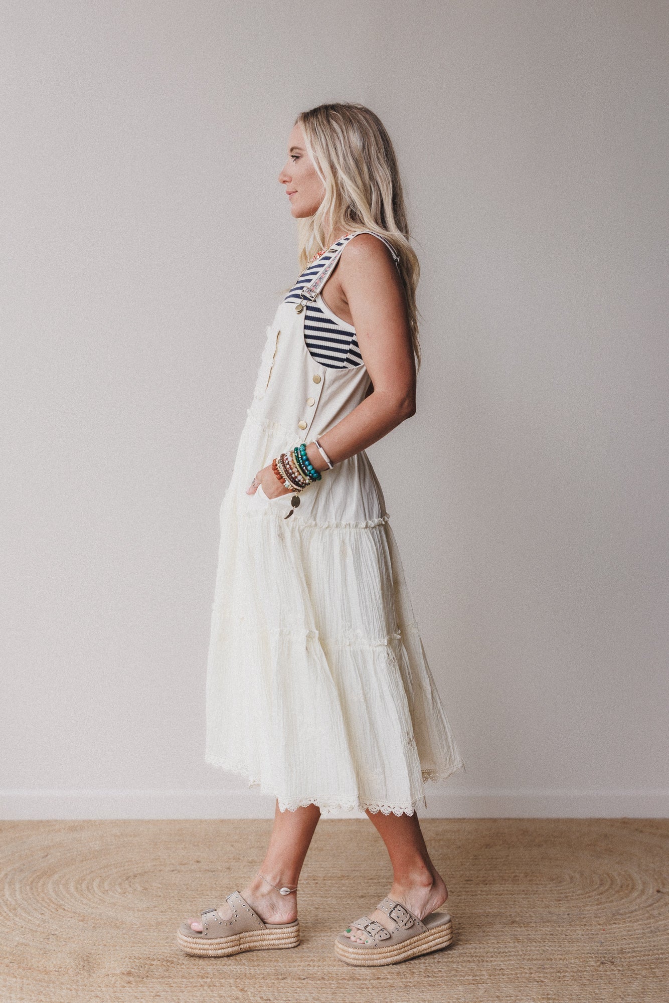 Harvest Haze Overalls Dress - Cream