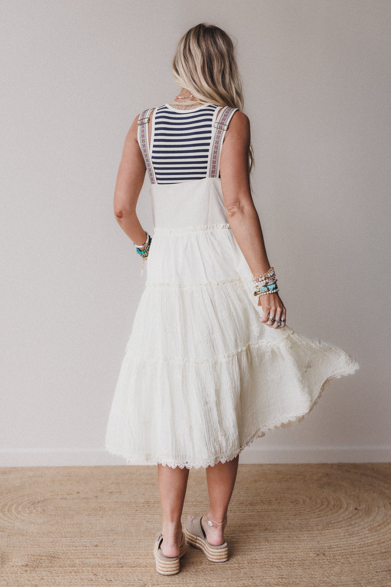 Harvest Haze Overalls Dress - Cream