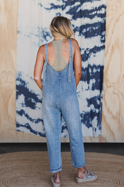Free Rein Denim Jumpsuit - Blue