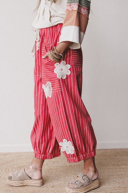 Winged Wanderer Patchwork Barrel Pants - Red