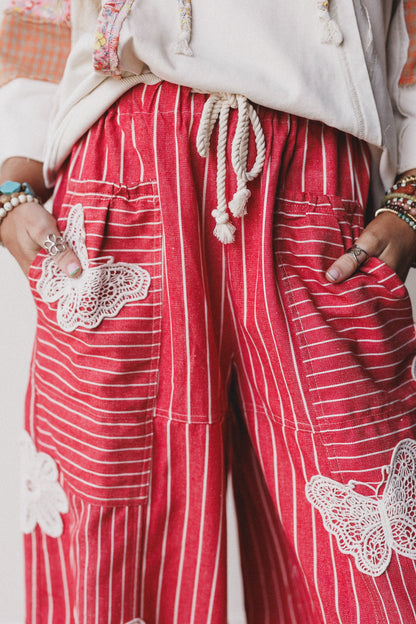 Winged Wanderer Patchwork Barrel Pants - Red