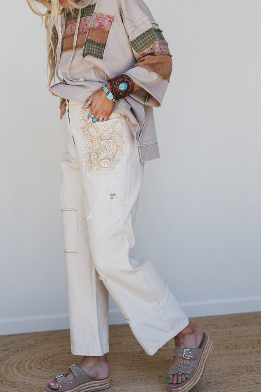 Liora Patchwork Pants - Cream