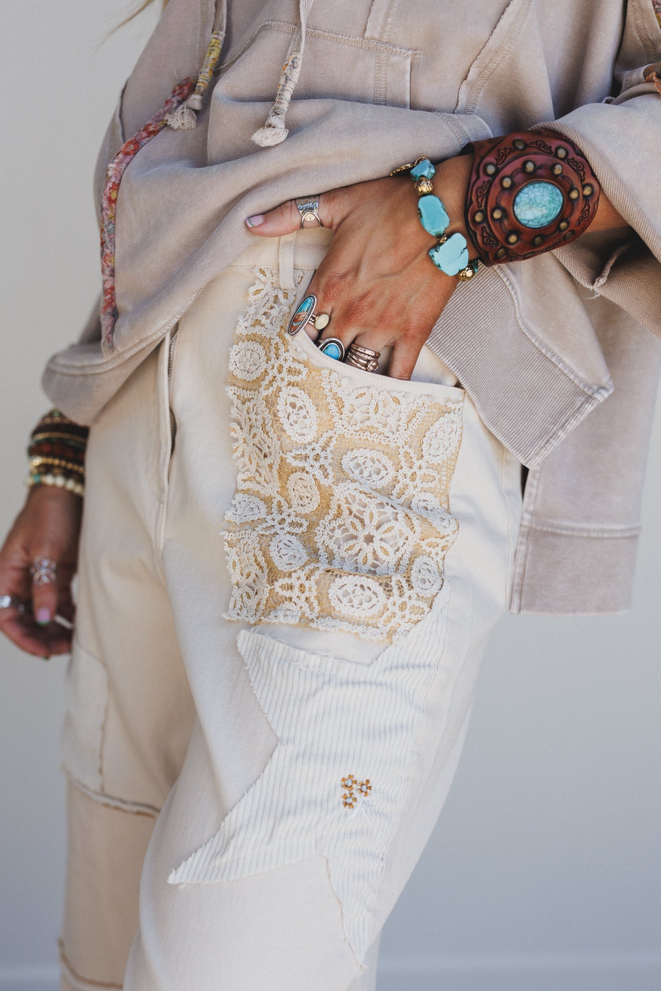 Liora Patchwork Pants - Cream