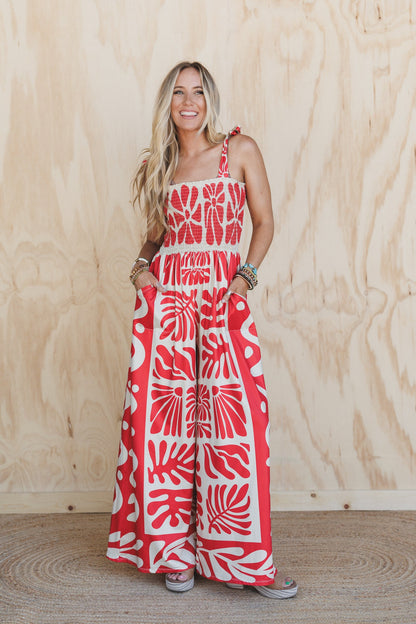 Soul Caravan Printed Jumpsuit - Red