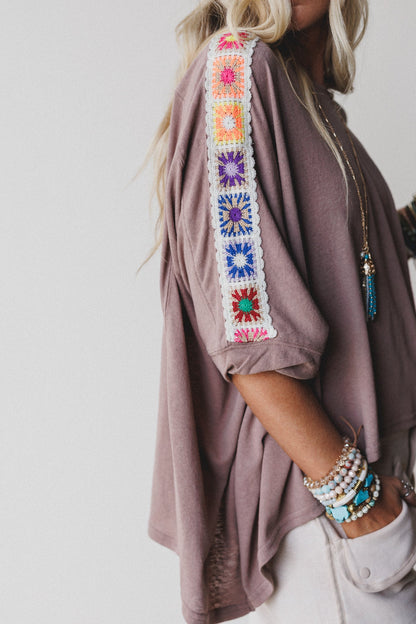 Riverbend Crochet Trim Top - Mocha