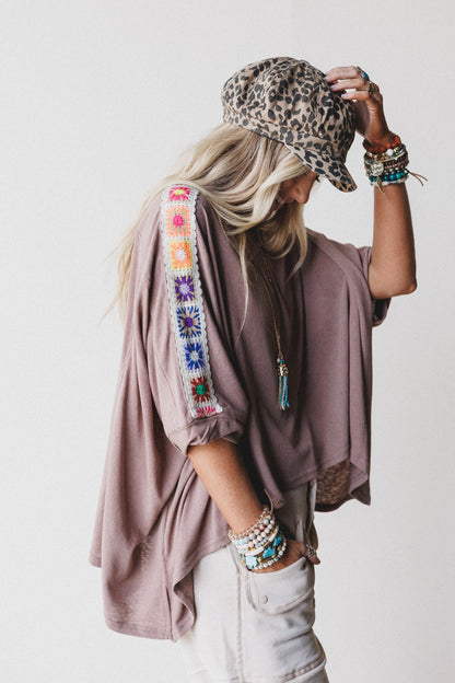 Riverbend Crochet Trim Top - Mocha