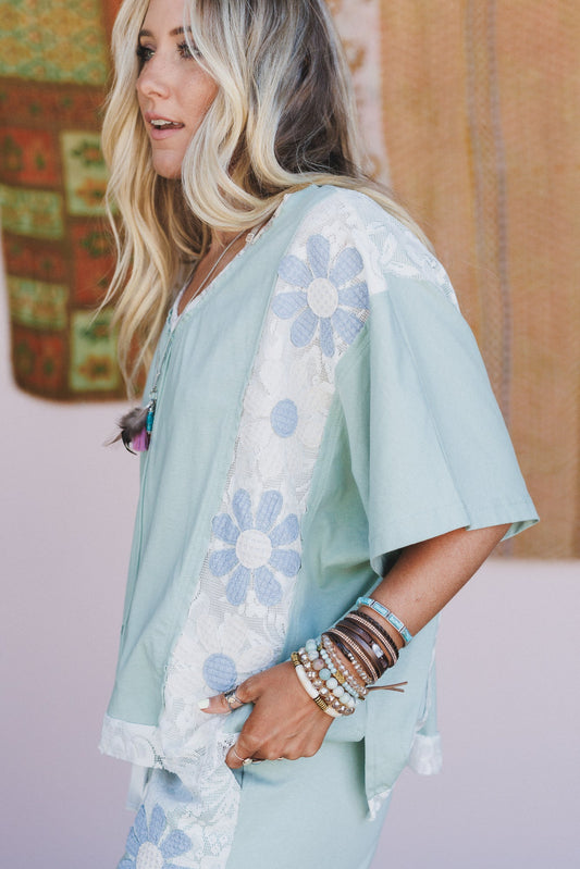 Sienna Fields Lace Trim Top - Sage