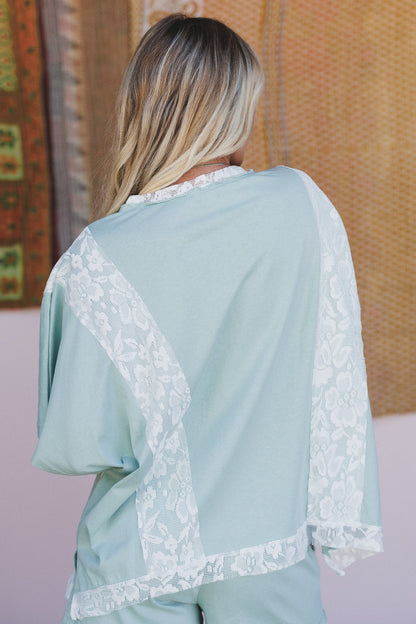 Sienna Fields Lace Trim Top - Sage