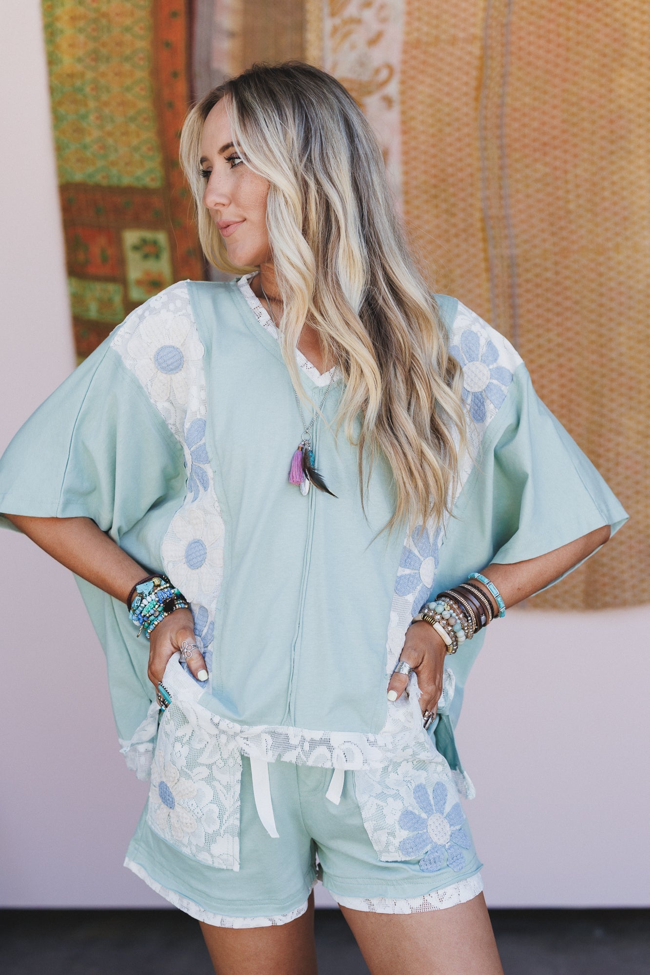 Sienna Fields Lace Trim Top - Sage