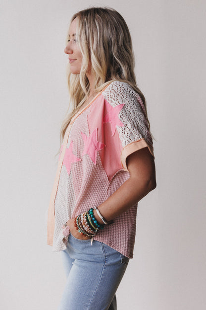 Nova Flow Star Patched Top - Pink