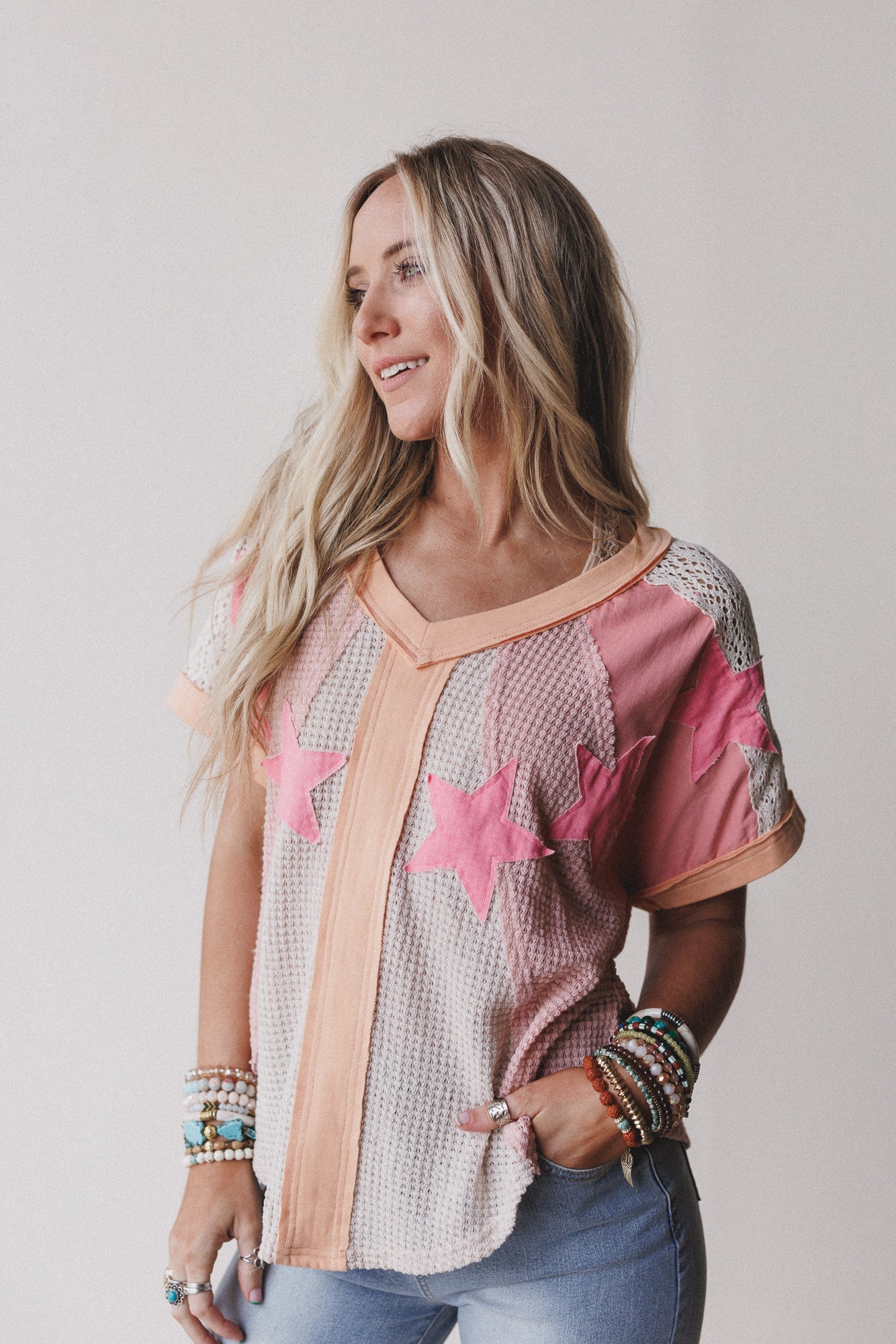 Nova Flow Star Patched Top - Pink