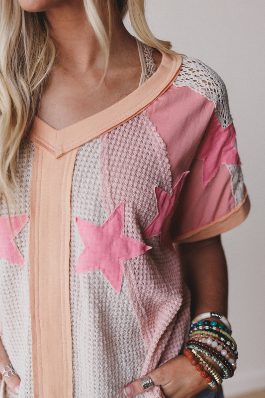 Nova Flow Star Patched Top - Pink