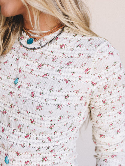 Peach Blossom Floral Top - Cream
