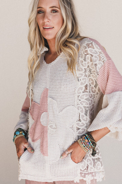 Lace Bliss Flower Patch Top - Pink