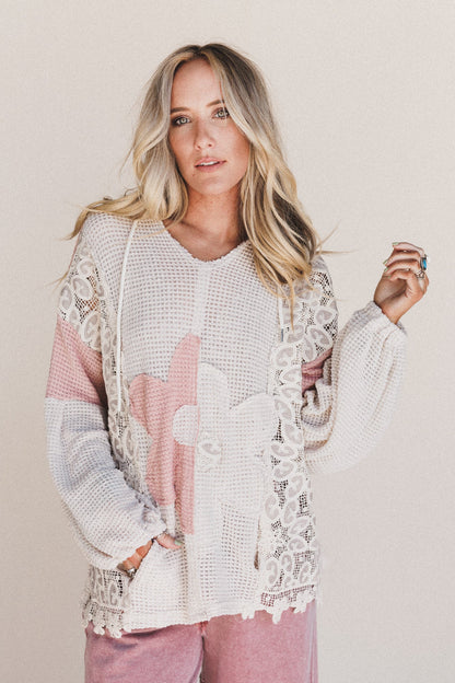 Lace Bliss Flower Patch Top - Pink