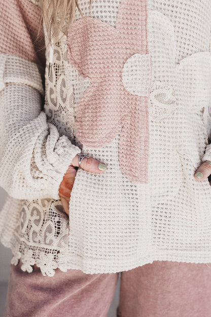 Lace Bliss Flower Patch Top - Pink