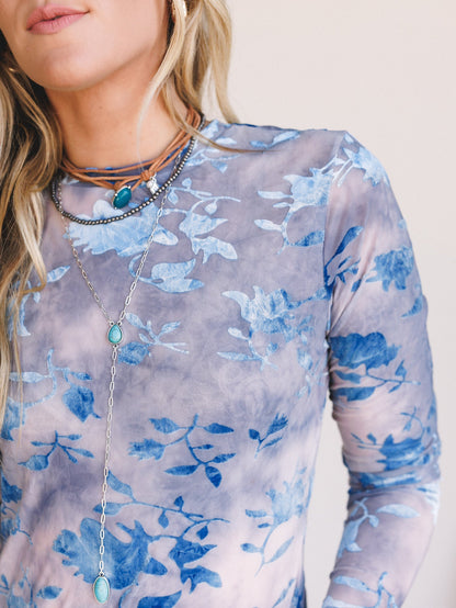 Loves Me Not Print Top - Blue