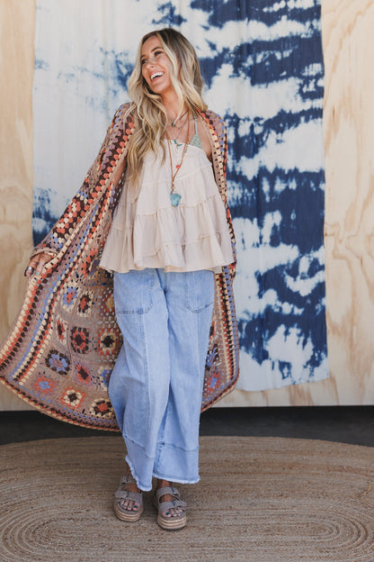 The Nest Soulful Wanderer Crochet Duster - Natural Brown
