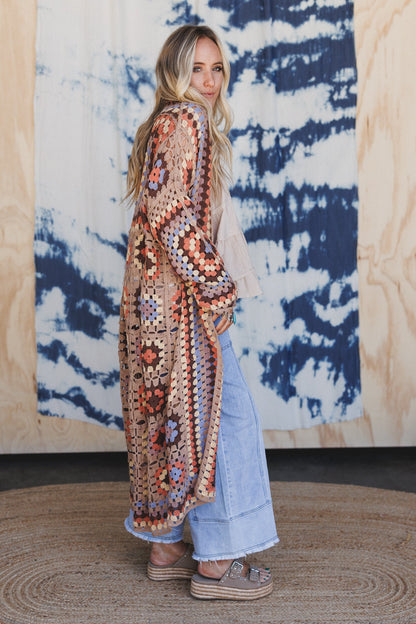 The Nest Soulful Wanderer Crochet Duster - Natural Brown