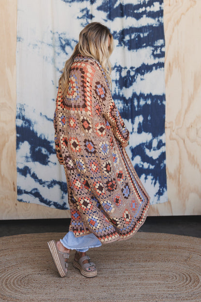 The Nest Soulful Wanderer Crochet Duster - Natural Brown