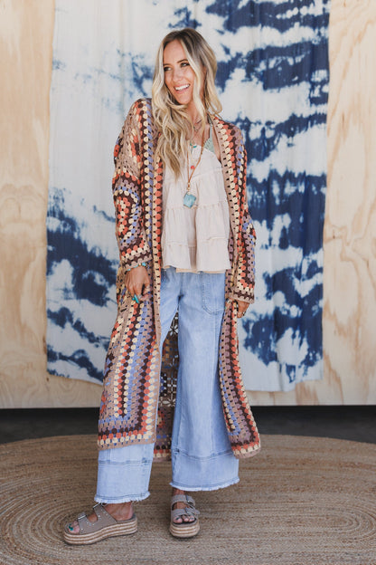 The Nest Soulful Wanderer Crochet Duster - Natural Brown