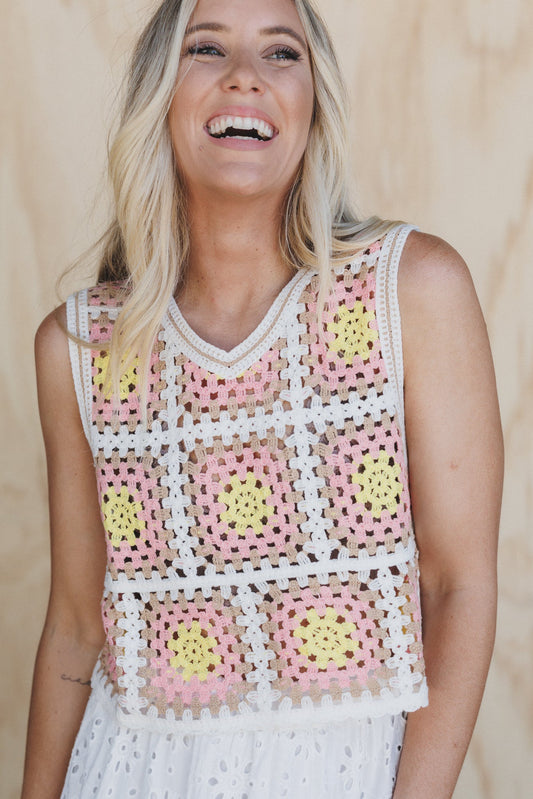 Serene Escape Crochet Top - Pink