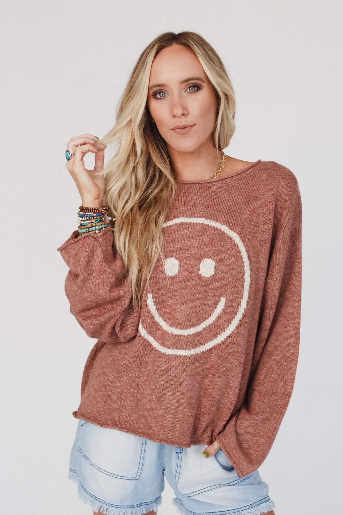 Made You Smile Sweater - Rose