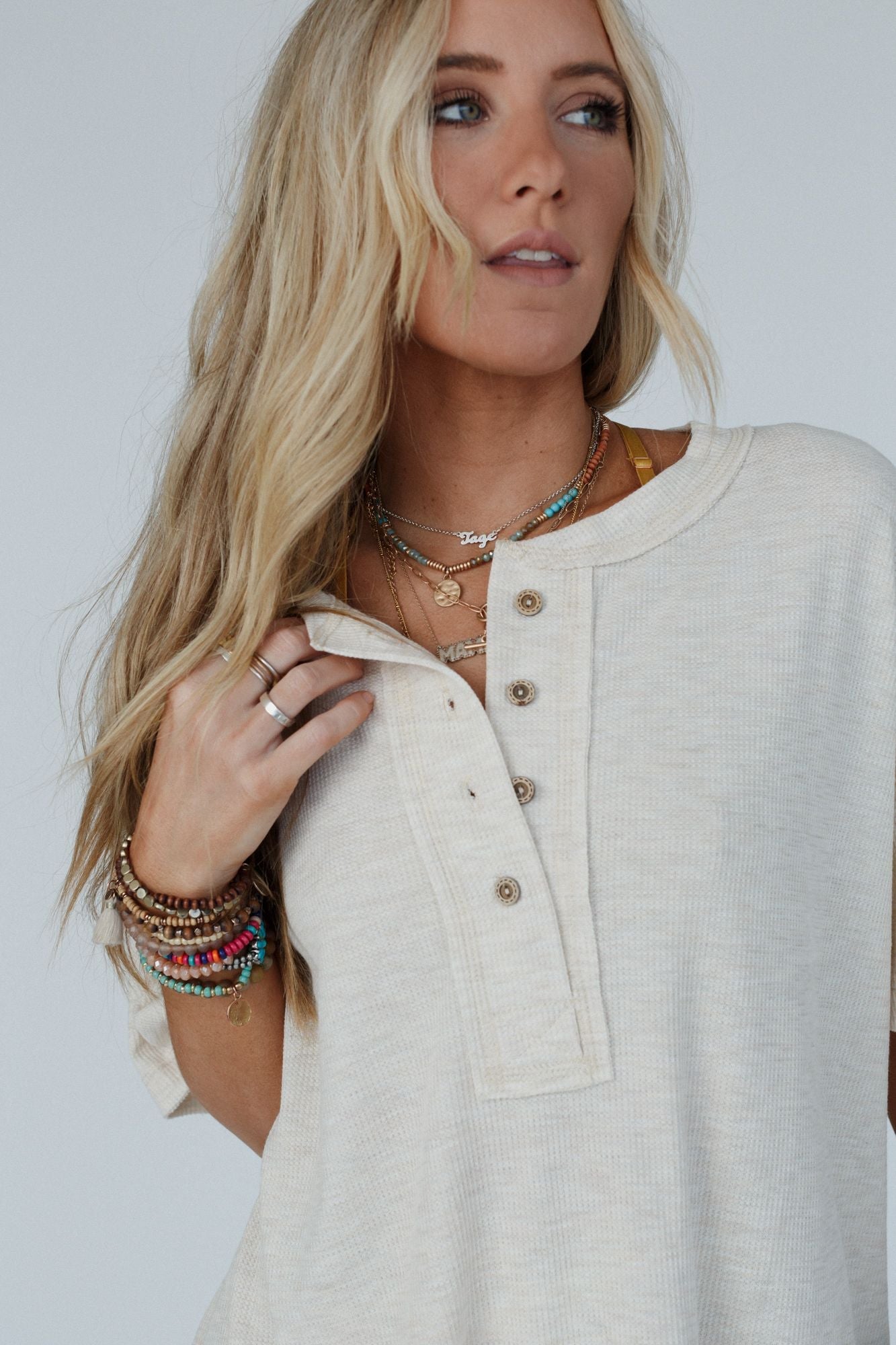 The Nest Soft Plume Henley Top - Oatmeal