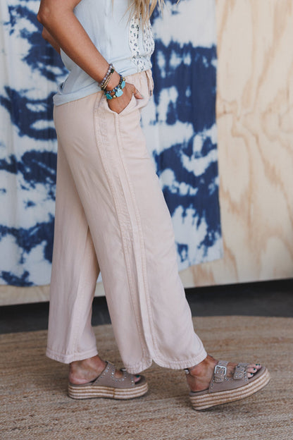So Comfy Twill Wide Leg Pants - Light Khaki