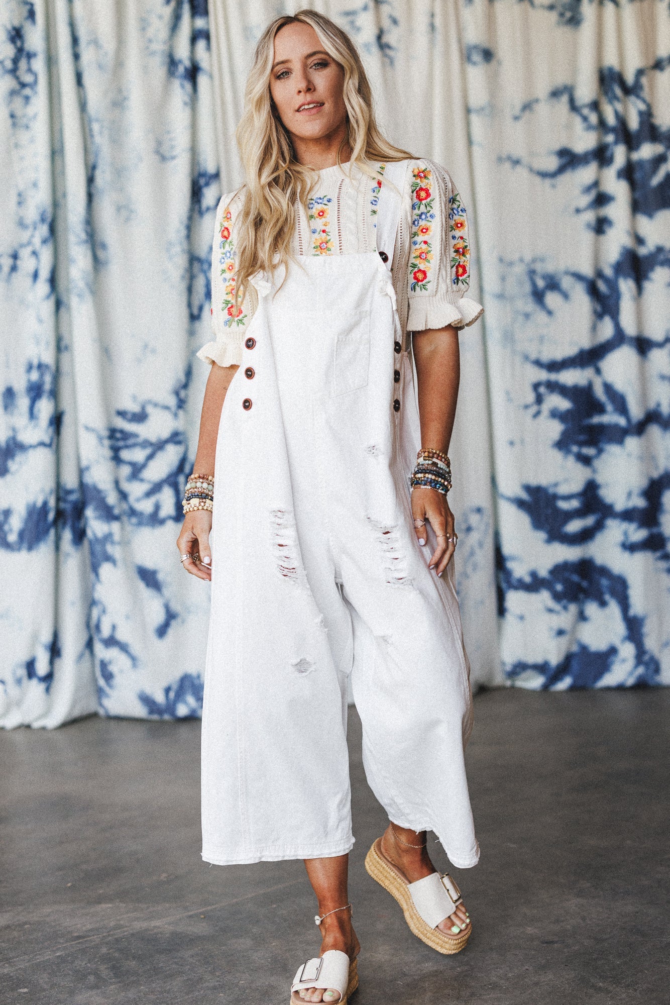 High Hopes Slouchy Denim Overalls - Off White