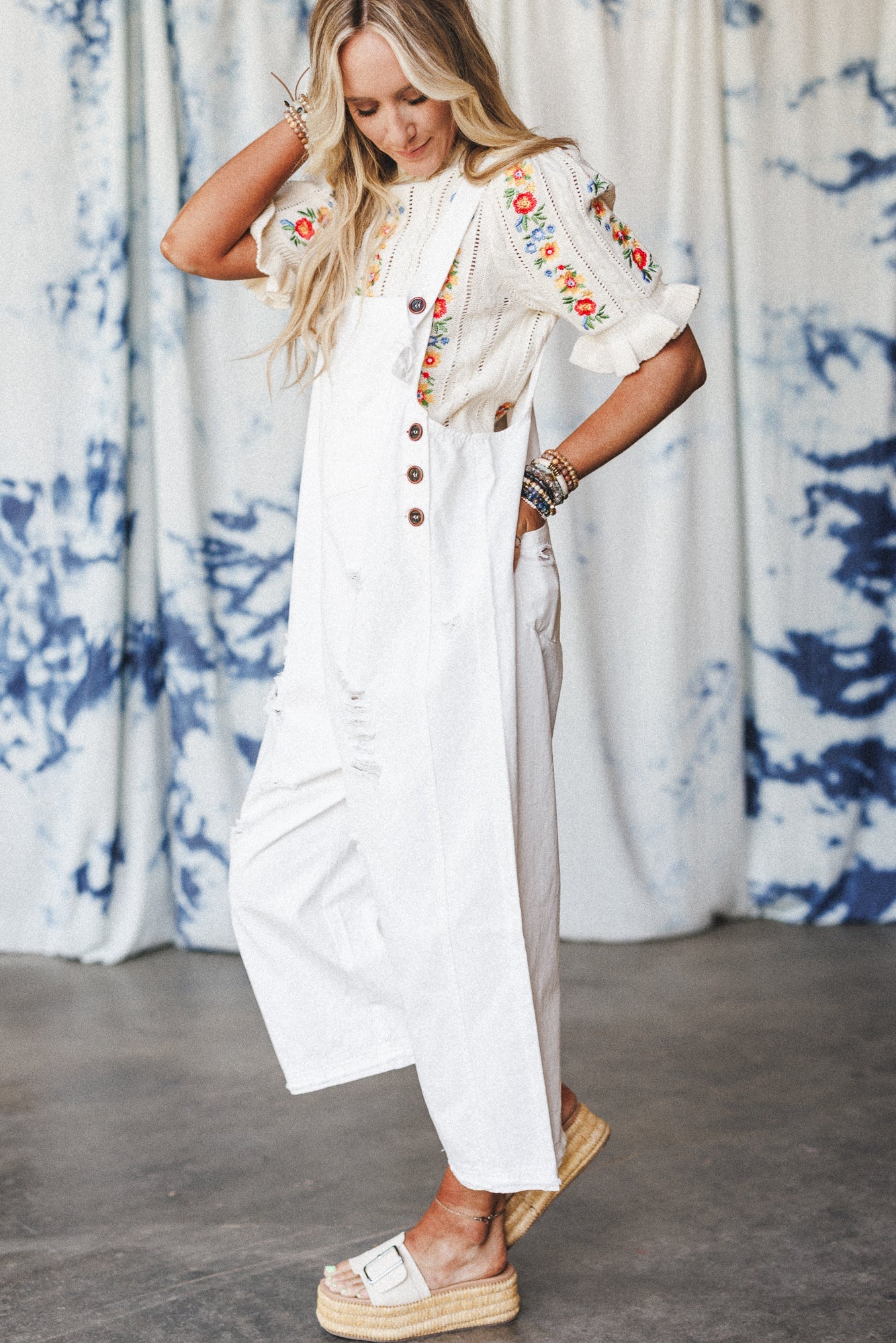 High Hopes Slouchy Denim Overalls - Off White