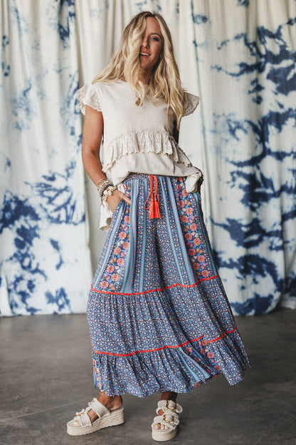 Kate Printed Wide Leg Pants - Blue