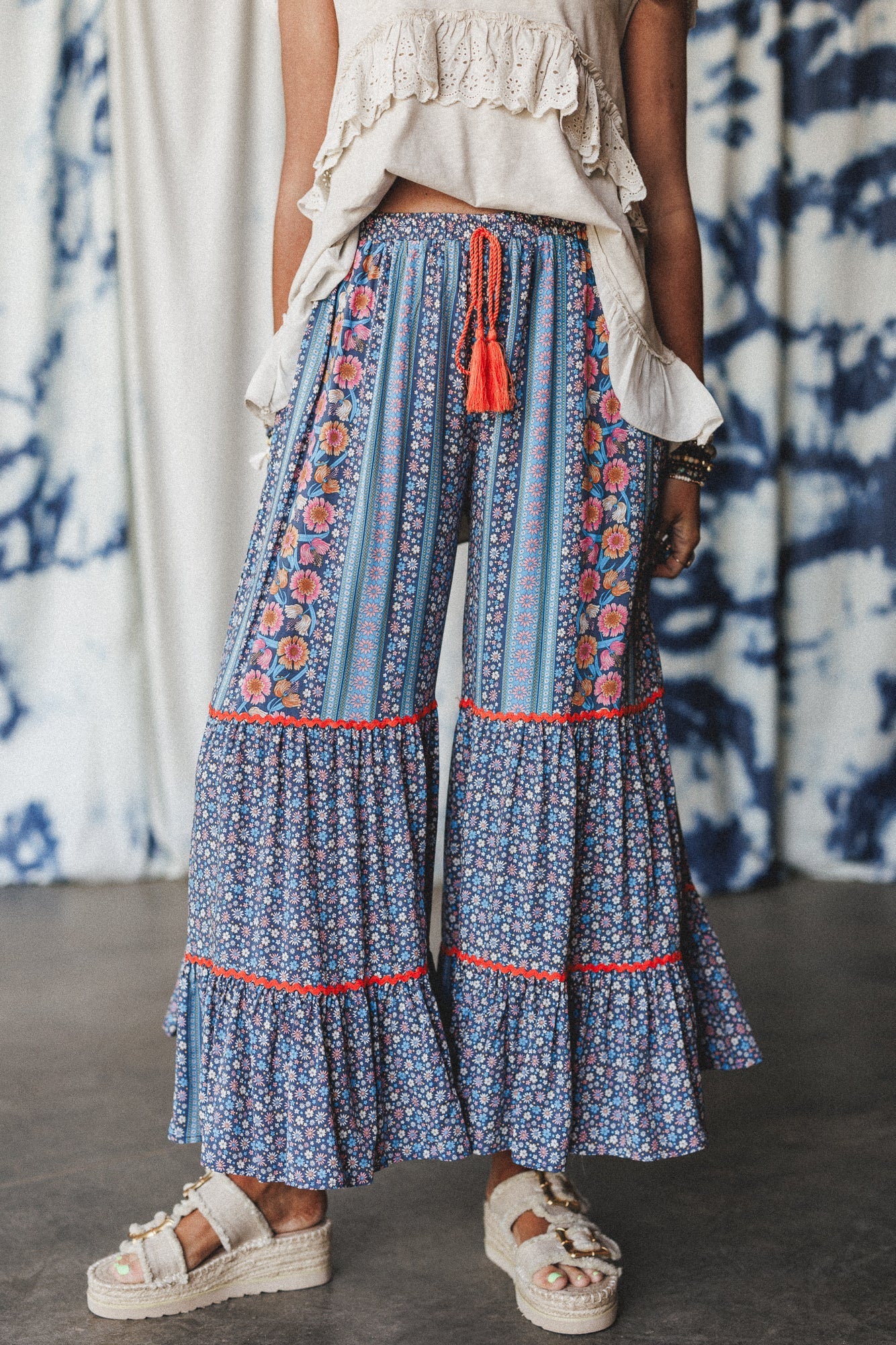 Kate Printed Wide Leg Pants - Blue