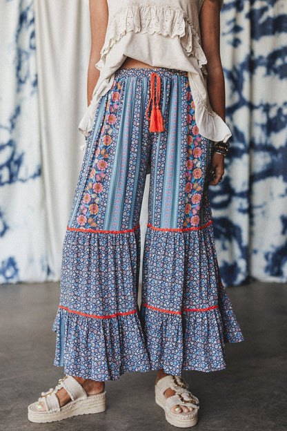 Kate Printed Wide Leg Pants - Blue