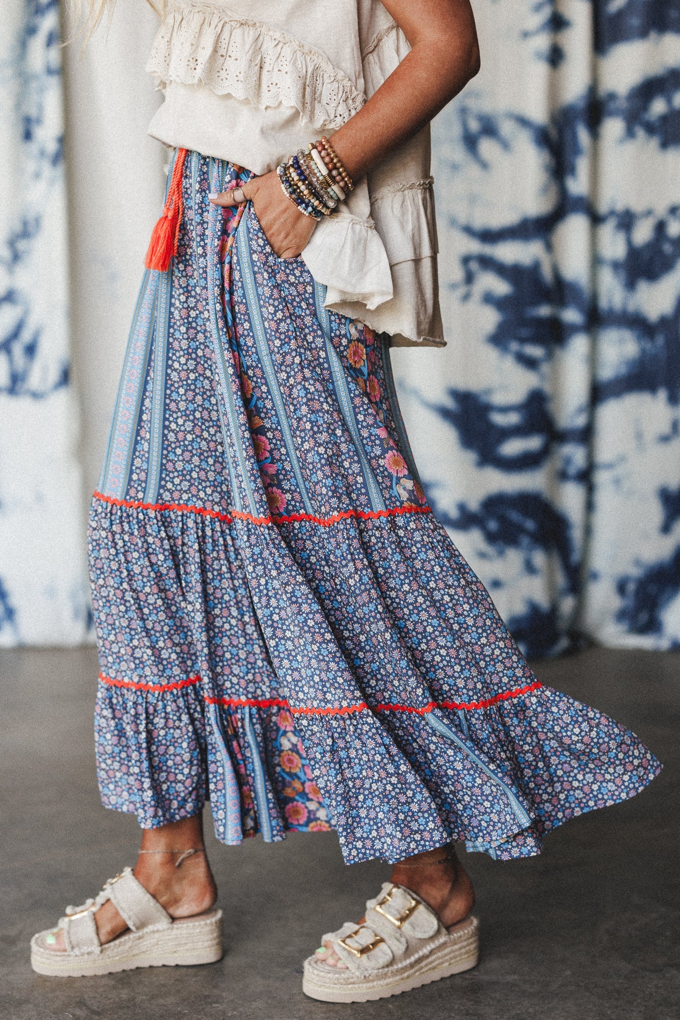 Kate Printed Wide Leg Pants - Blue
