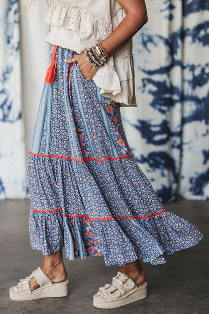 Kate Printed Wide Leg Pants - Blue