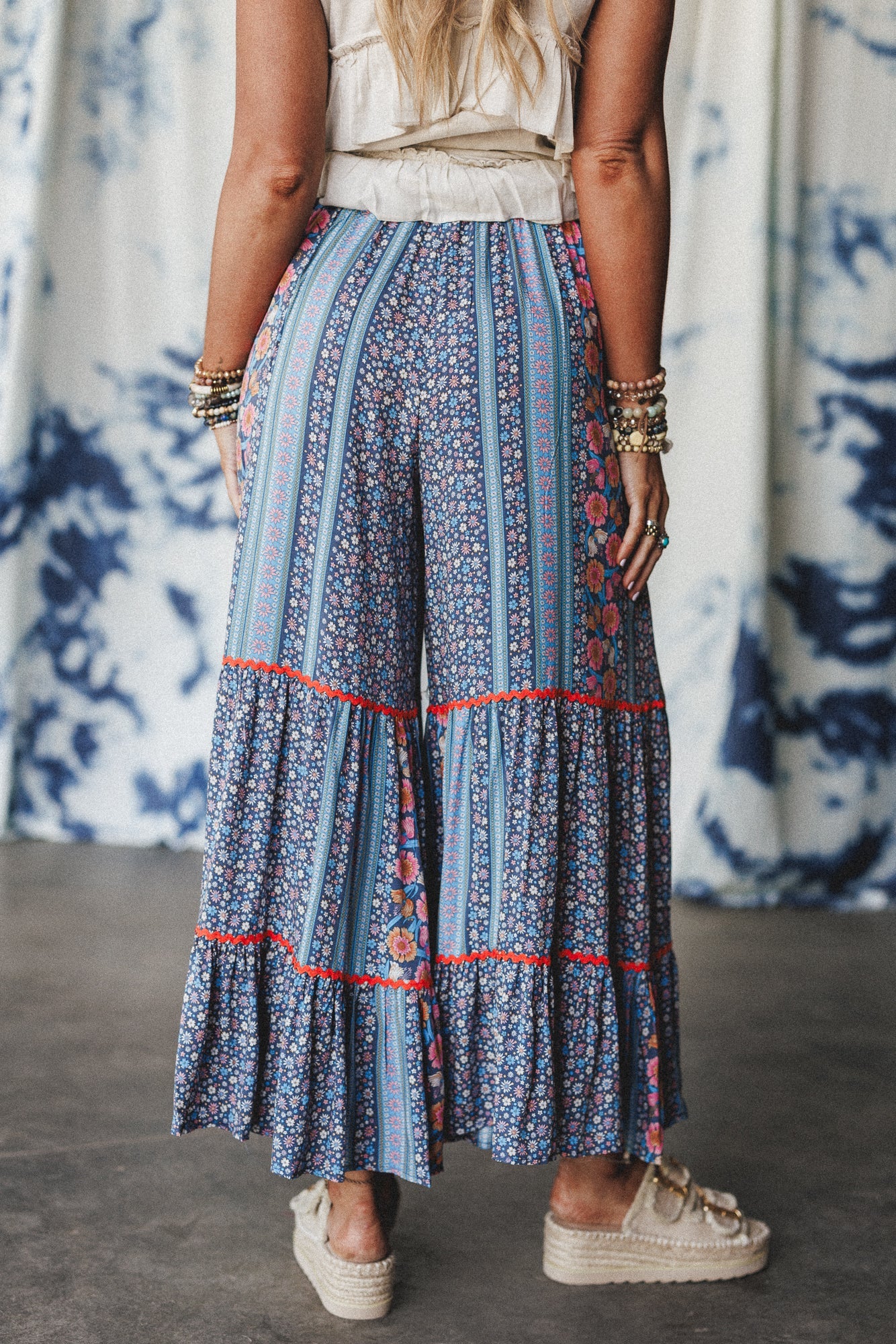 Kate Printed Wide Leg Pants - Blue